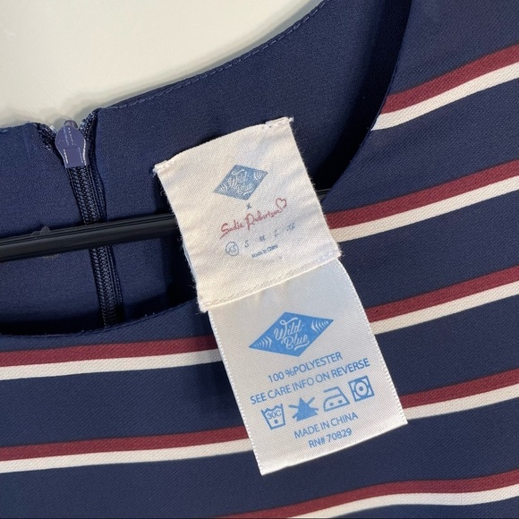 Sadie Robertson wild blue red and white midi dress w/ flare sleeves extra small - Picture 5 of 5